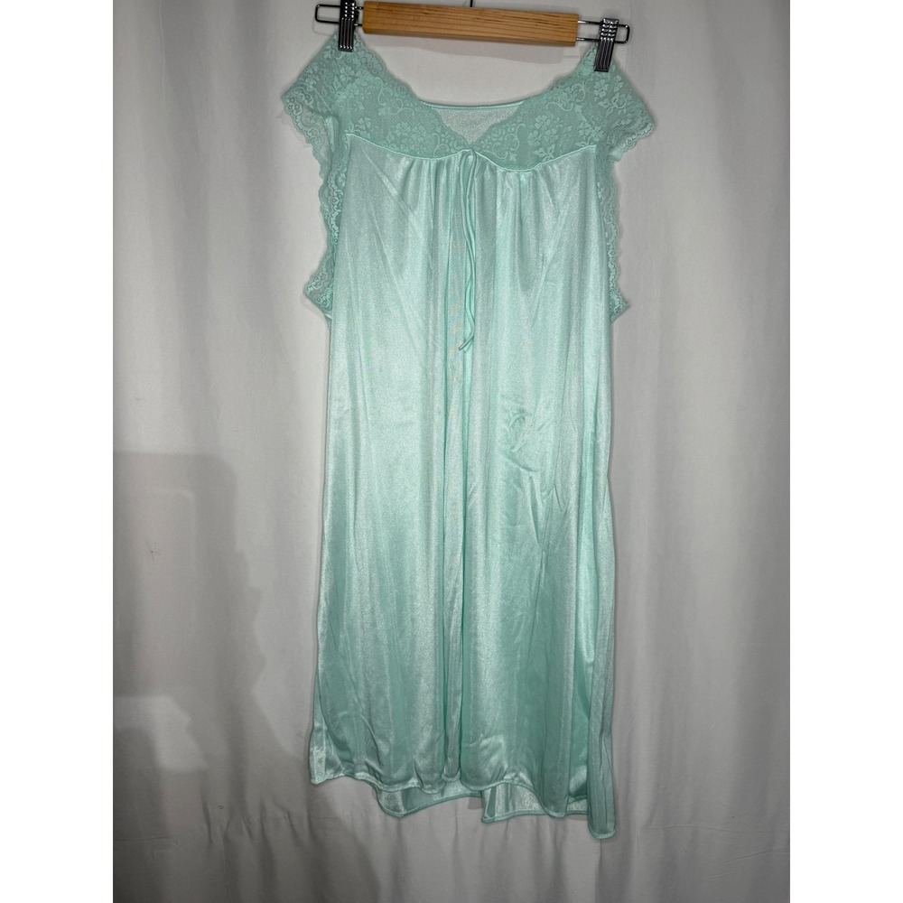 Vintage Katz Mint Green Lace Trim Nylon Nightgown Sleeveless Sleepwear Large